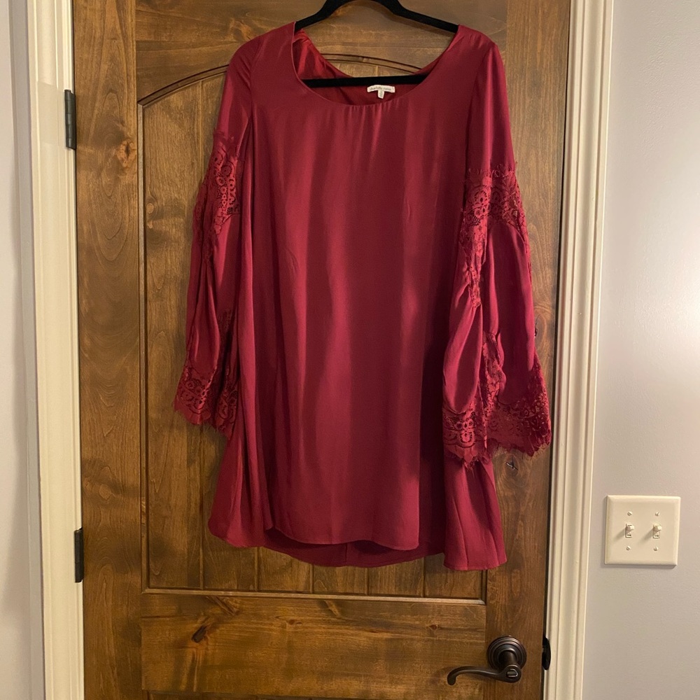 Long Sleeved Maroon Flowy Dress